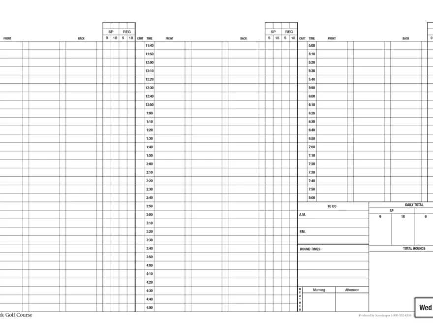 Golf Tee Time Books Pads Custom Design Daily Dated