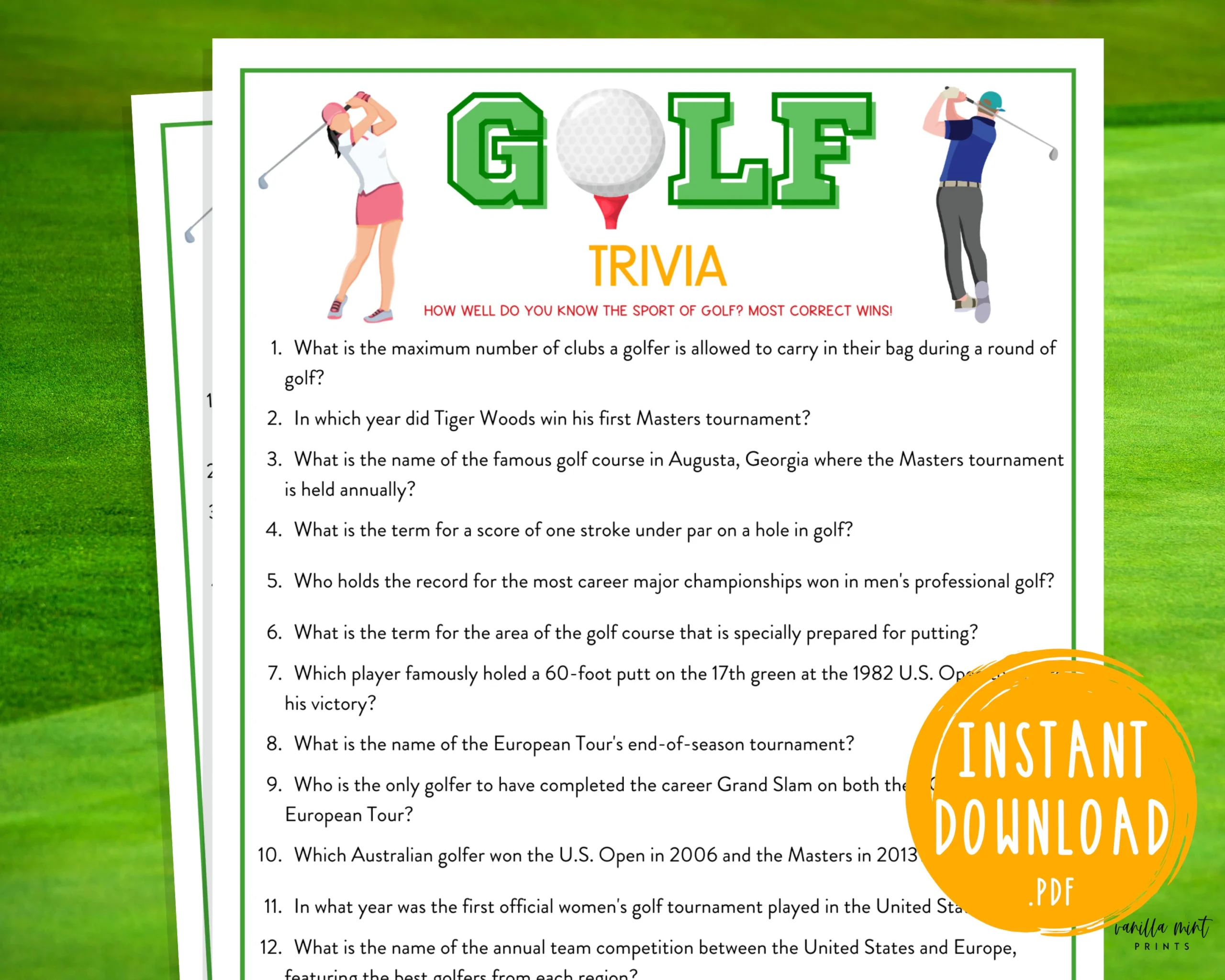 Printable Golf Rules Quiz