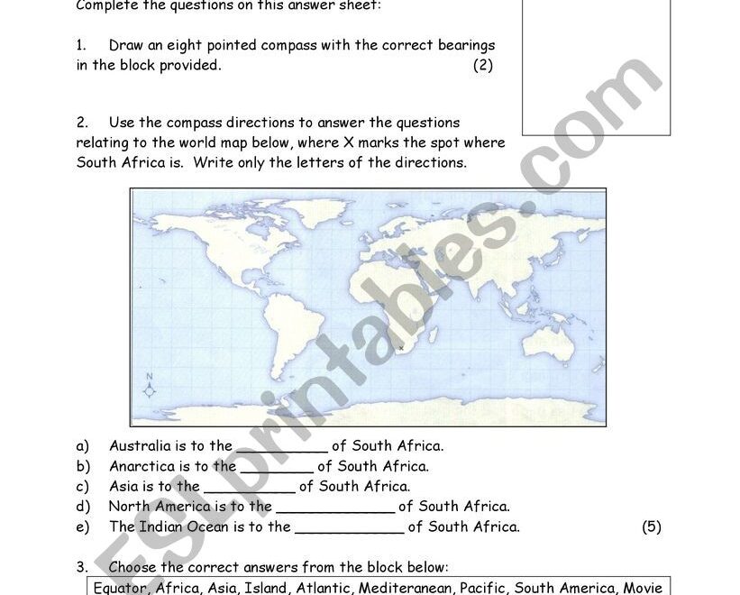 Grade 5 Term 1 Geography Test ESL Worksheet By Moniqueanney