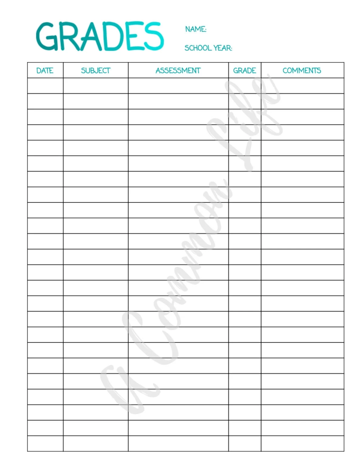 Grade Sheet Homeschool Record Keeping Grade Keeping Etsy