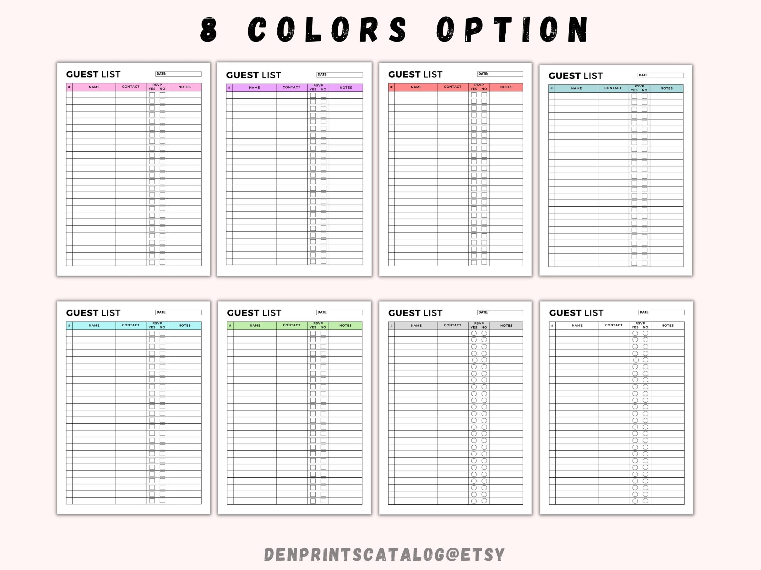 Guest List Time Slot Template Printable