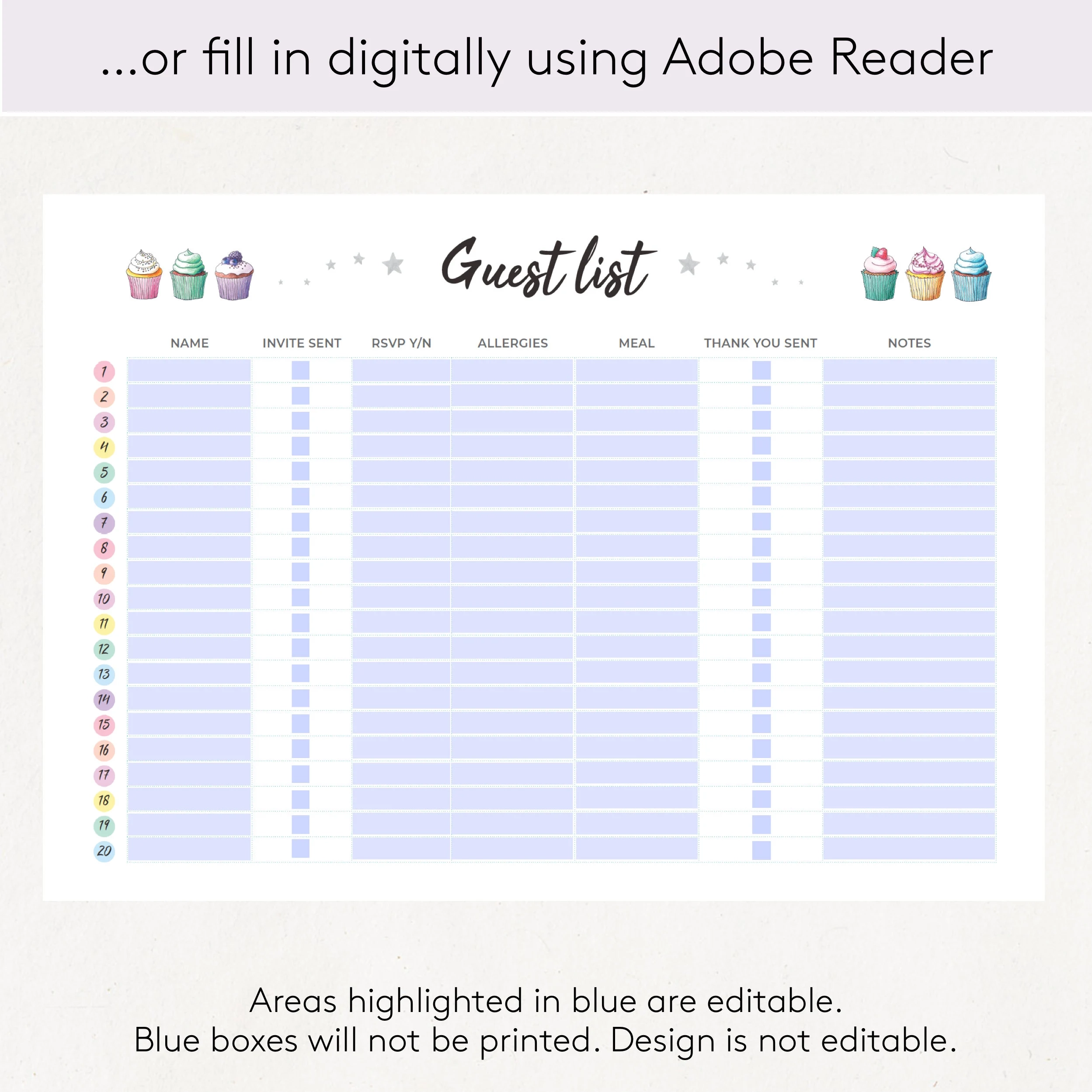 Guest List Tracker Guest List Birthday Planner Printable Editable PDF Guest List Party Organizer Guest List PDF Digital Party Planner Etsy