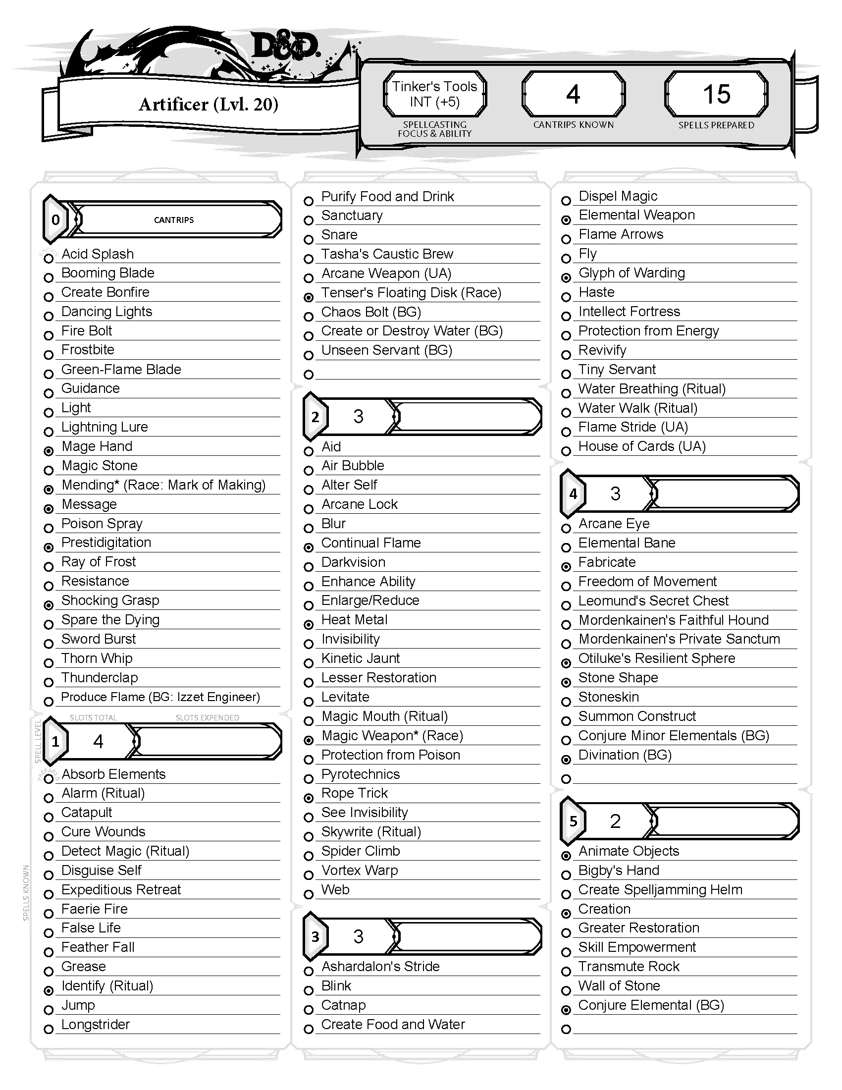 Half Caster Spell Sheet Official Character Sheet Compatible Form fillable PDF For Artificers Paladins Rangers And Any Other Less than full Casters Out There R DnD Half Caster Spell Sheet Official Character Sheet Compatible Form fillable PDF For Artificers Paladins Rangers And Any Other Less than full Casters Out There R DnD
