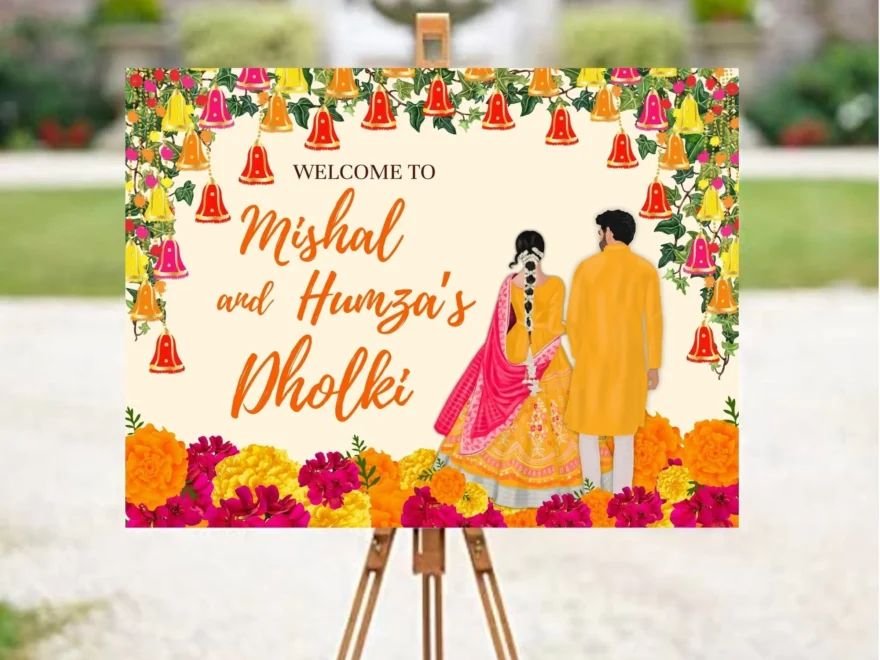 Hand Drawn Dholki Welcome Sign Mayoun Haldi Mehndi printable File Etsy
