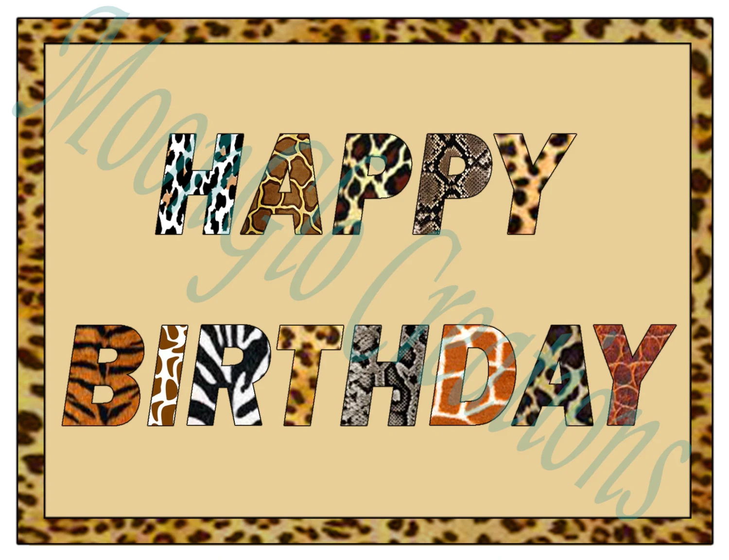 Happy Birthday birthday Card Animal Print Font safari printable Download Etsy