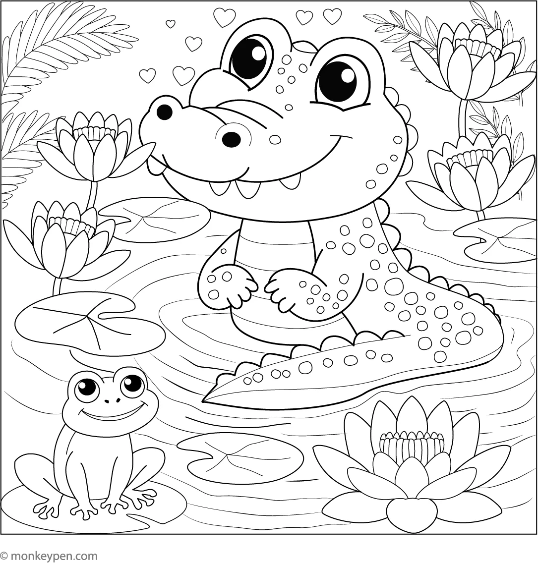 Happy Crocodile In A Pond Coloring Page Free PDF For Kids Happy Crocodile In A Pond Coloring Page Free PDF For Kids