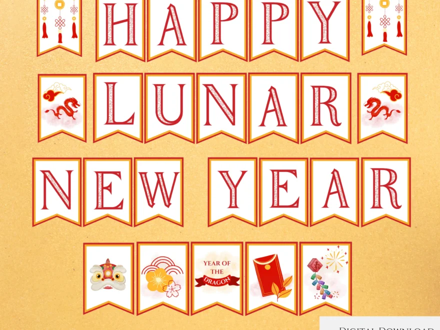 Happy Lunar New Year 2025 Printable Banner Year Of The Dragon Chinese New Year Party Banner Bunting For Happy New Year PDF Etsy
