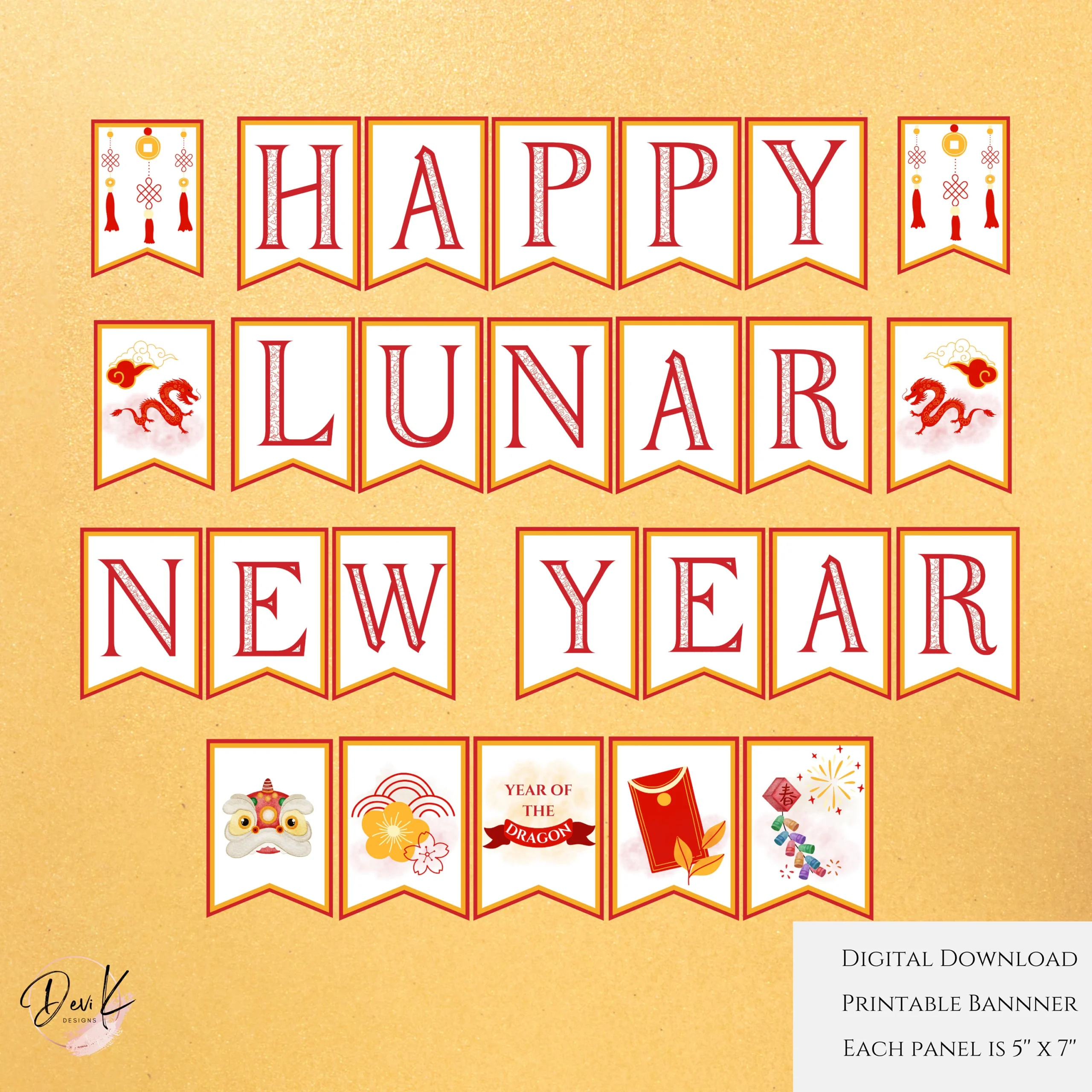 Happy Lunar New Year 2025 Printable Banner Year Of The Dragon Chinese New Year Party Banner Bunting For Happy New Year PDF Etsy