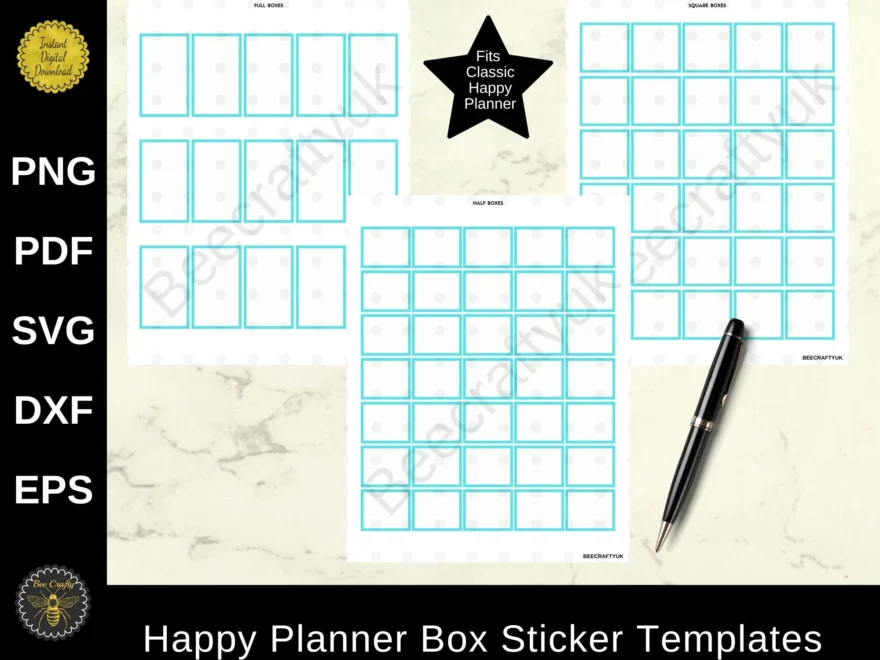Happy Planner Classic Sticker Templates Blank Fillable Full Square Half Size Planner Boxes Instant Download Png Pdf Svg Dxf Eps Etsy