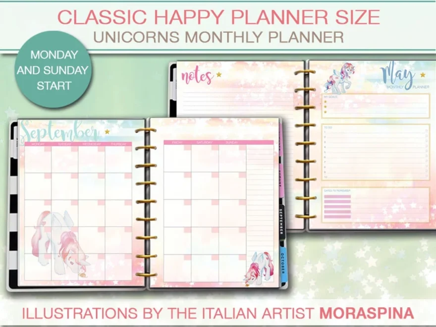 Happy Planner Printable Unicorn Monthly Planner Inserts Printable Refills Mambi PDF Etsy
