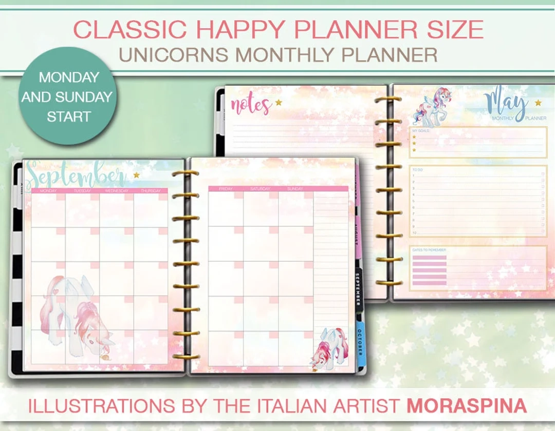 Happy Planner Printable Unicorn Monthly Planner Inserts Printable Refills Mambi PDF Etsy