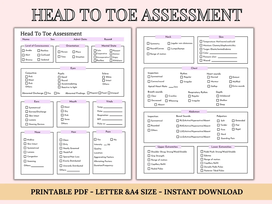 Head To Toe Assessment Template Nursing Checklist Nursing Student Notes Patient Assessment Template Health Assessment Class Etsy Head To Toe Assessment Template Nursing Checklist Nursing Student Notes Patient Assessment Template Health Assessment Class Etsy