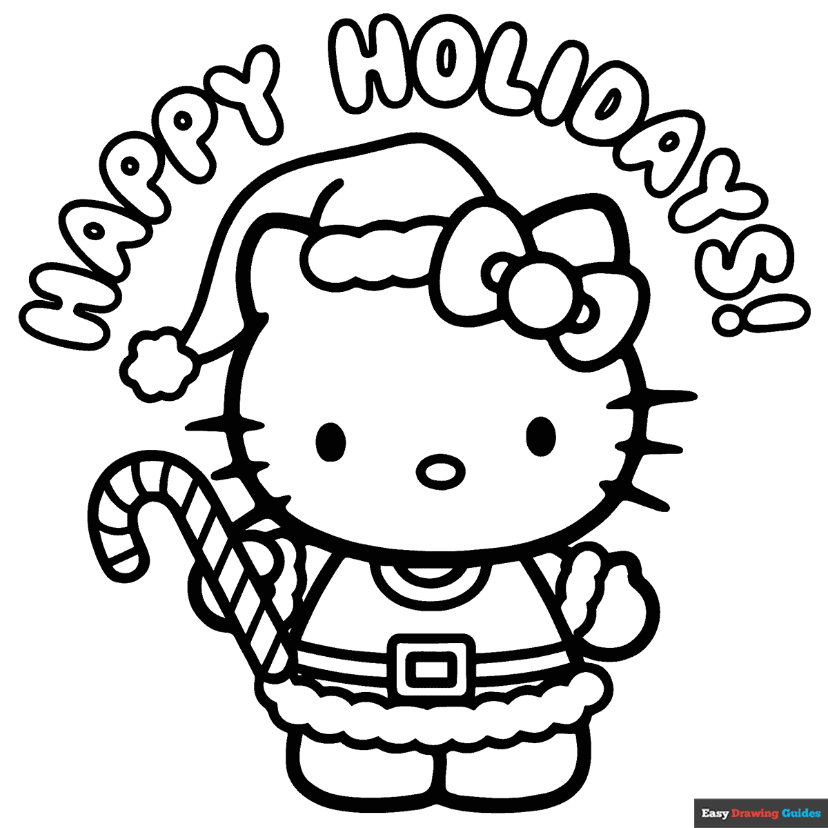 Hello Kitty For The Holidays Coloring Page Easy Drawing Guides