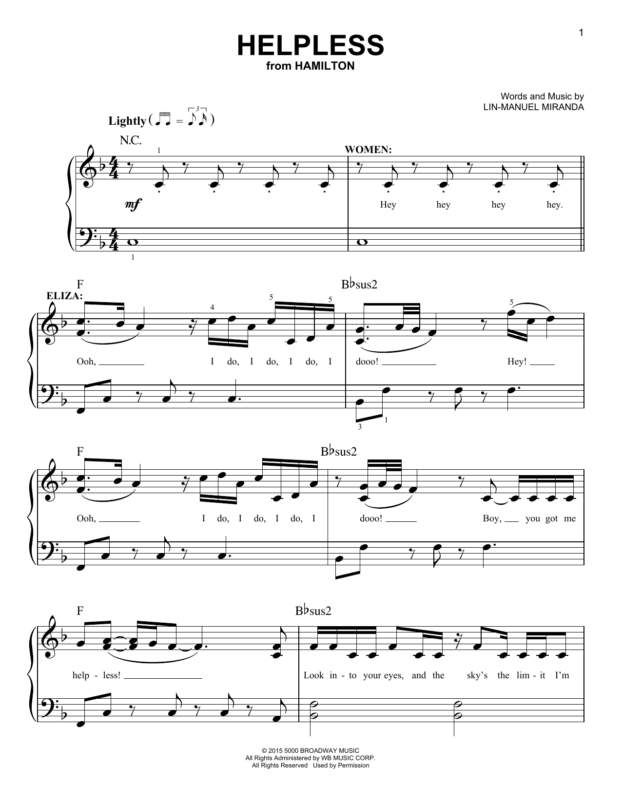Helpless from Hamilton Sheet Music By Lin Manuel Miranda Smd 171460 Notendownload