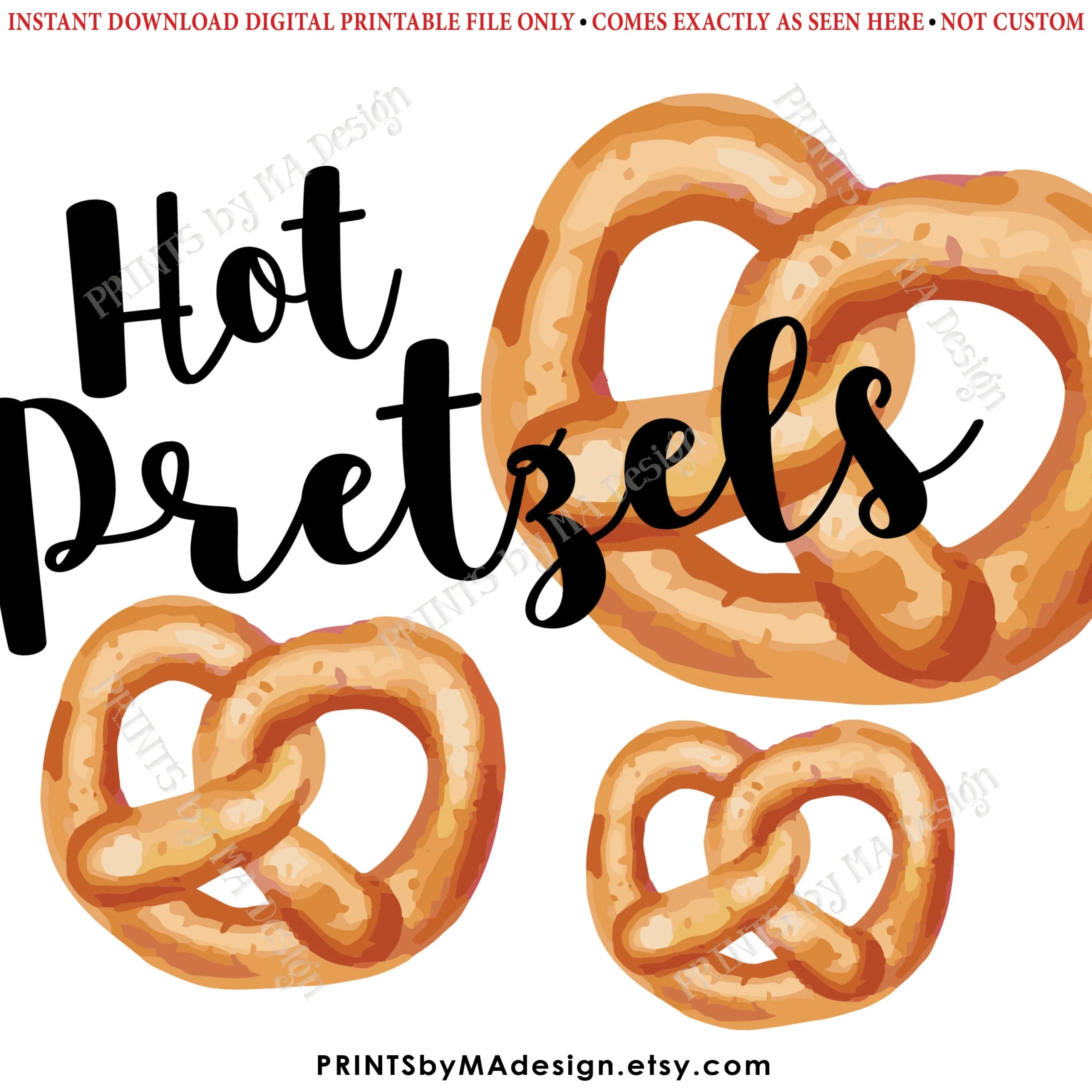 Hot Pretzels Sign PRINTABLE 8x10 Watercolor Style Soft Pretzel Sign id Etsy