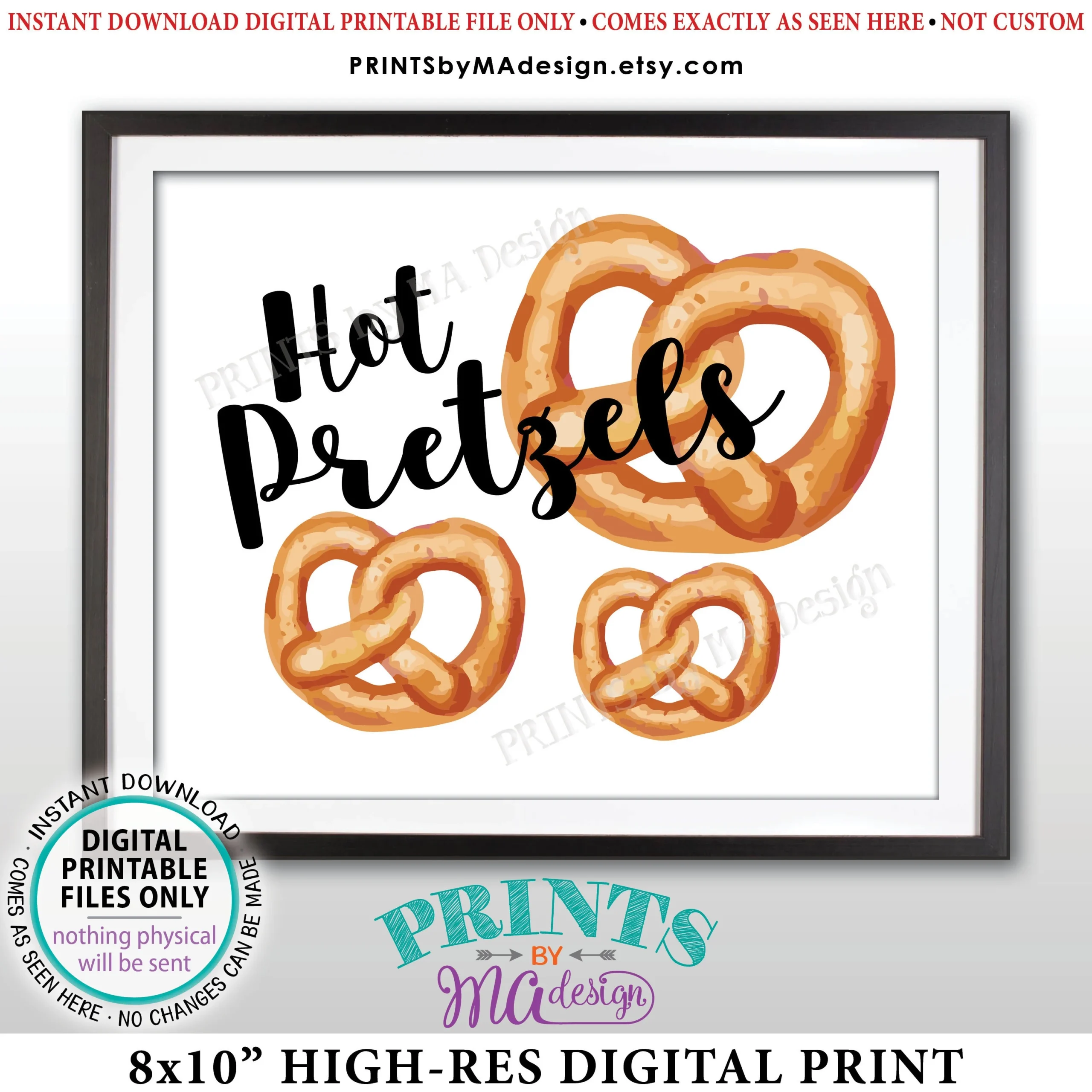 Hot Pretzels Sign PRINTABLE 8x10 Watercolor Style Soft Pretzel Sign id Etsy