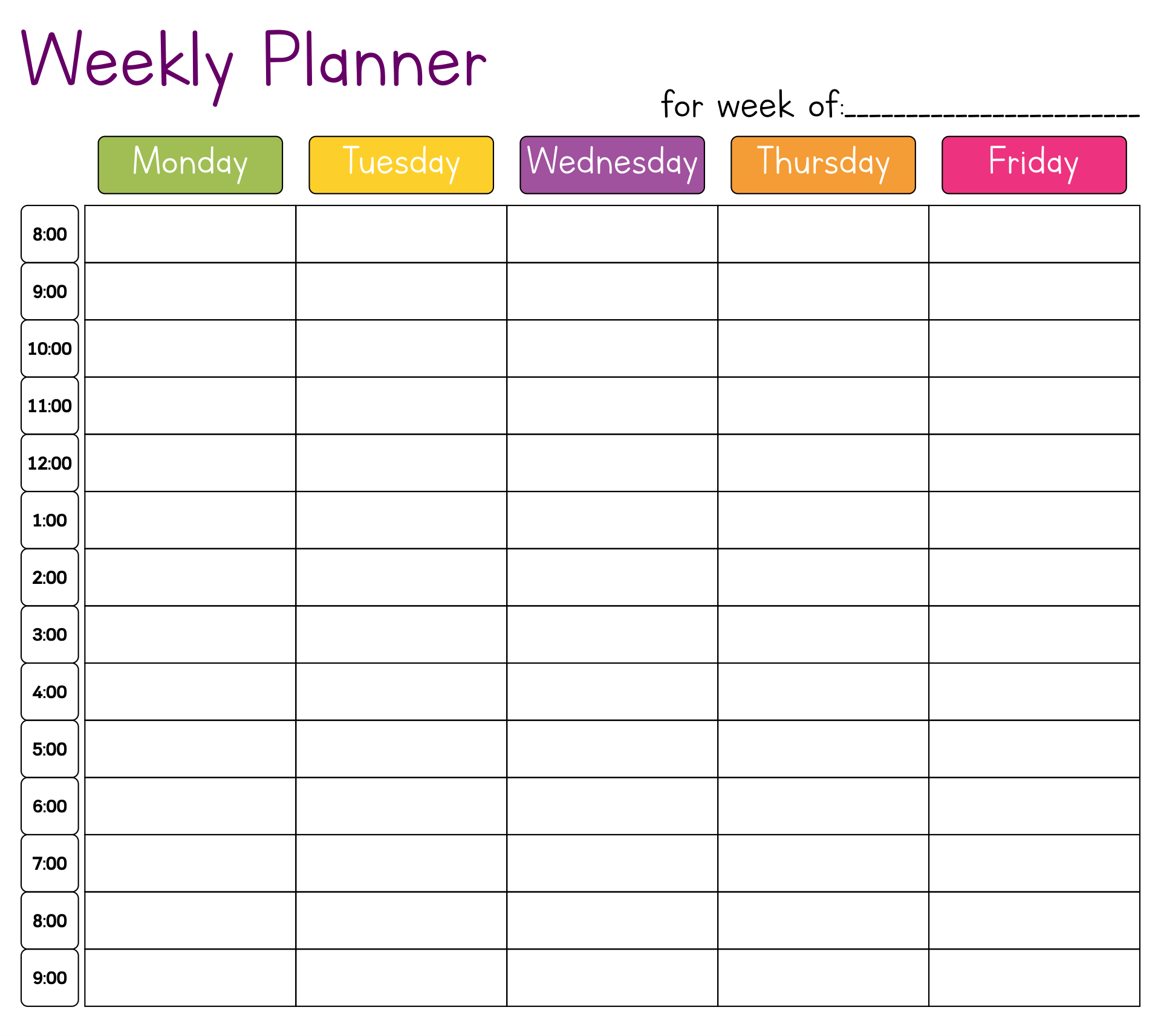 Printable Hourly Weekley Planner Printable Hourly Weekley Planner