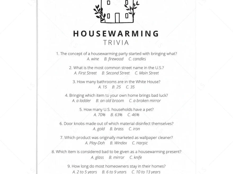 Housewarming Party Trivia Quiz With Answers Printable Download LittleSizzle