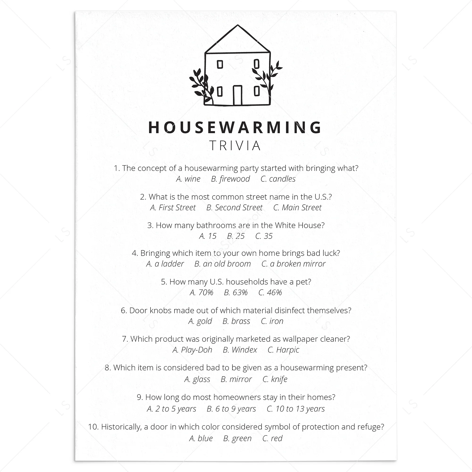 Housewarming Party Trivia Quiz With Answers Printable Download LittleSizzle Housewarming Party Trivia Quiz With Answers Printable Download LittleSizzle