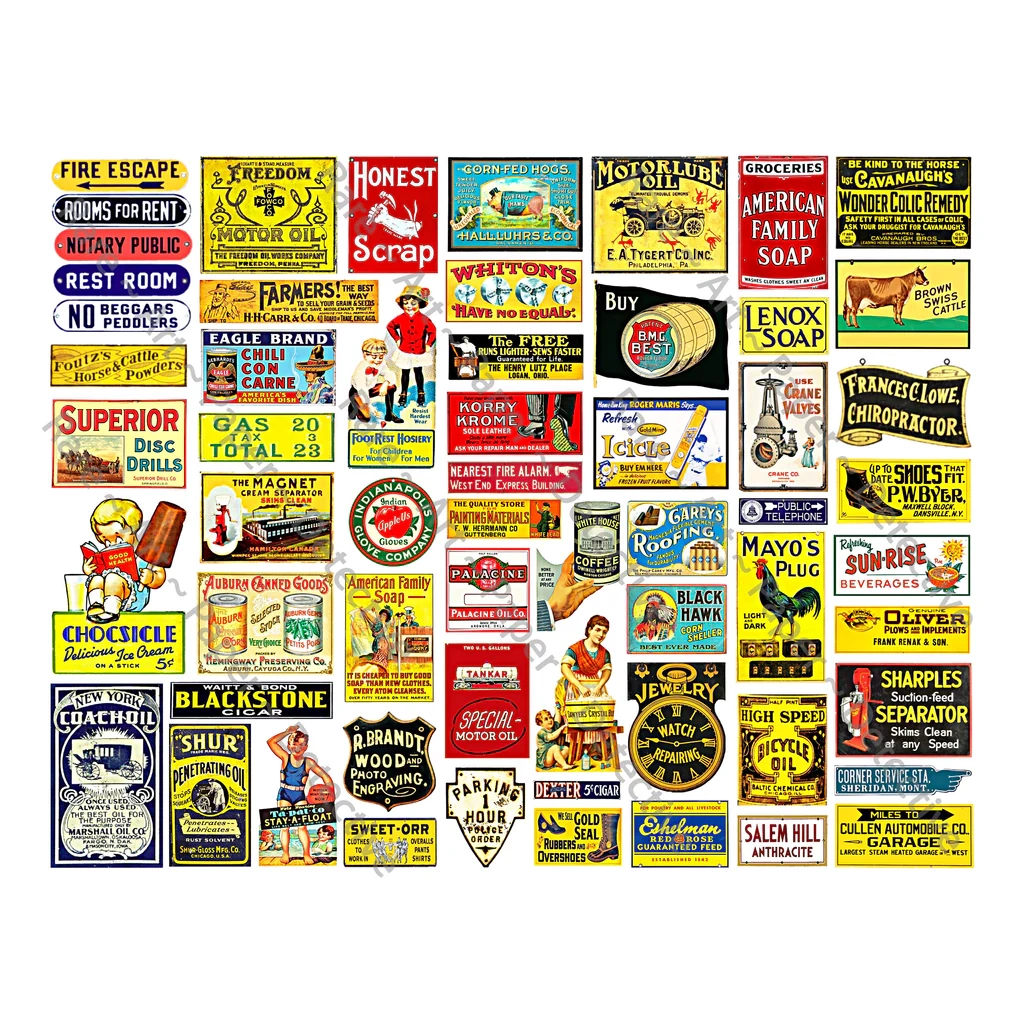HUGE SET Of Dollhouse Model Railroad Miniature Sign Stickers 256 Pc Rare Paper Detective HUGE SET Of Dollhouse Model Railroad Miniature Sign Stickers 256 Pc Rare Paper Detective