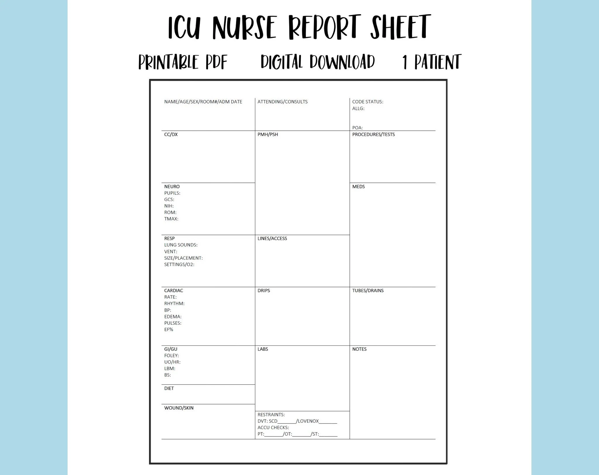Printable Icu Report Sheet Template Printable Icu Report Sheet Template