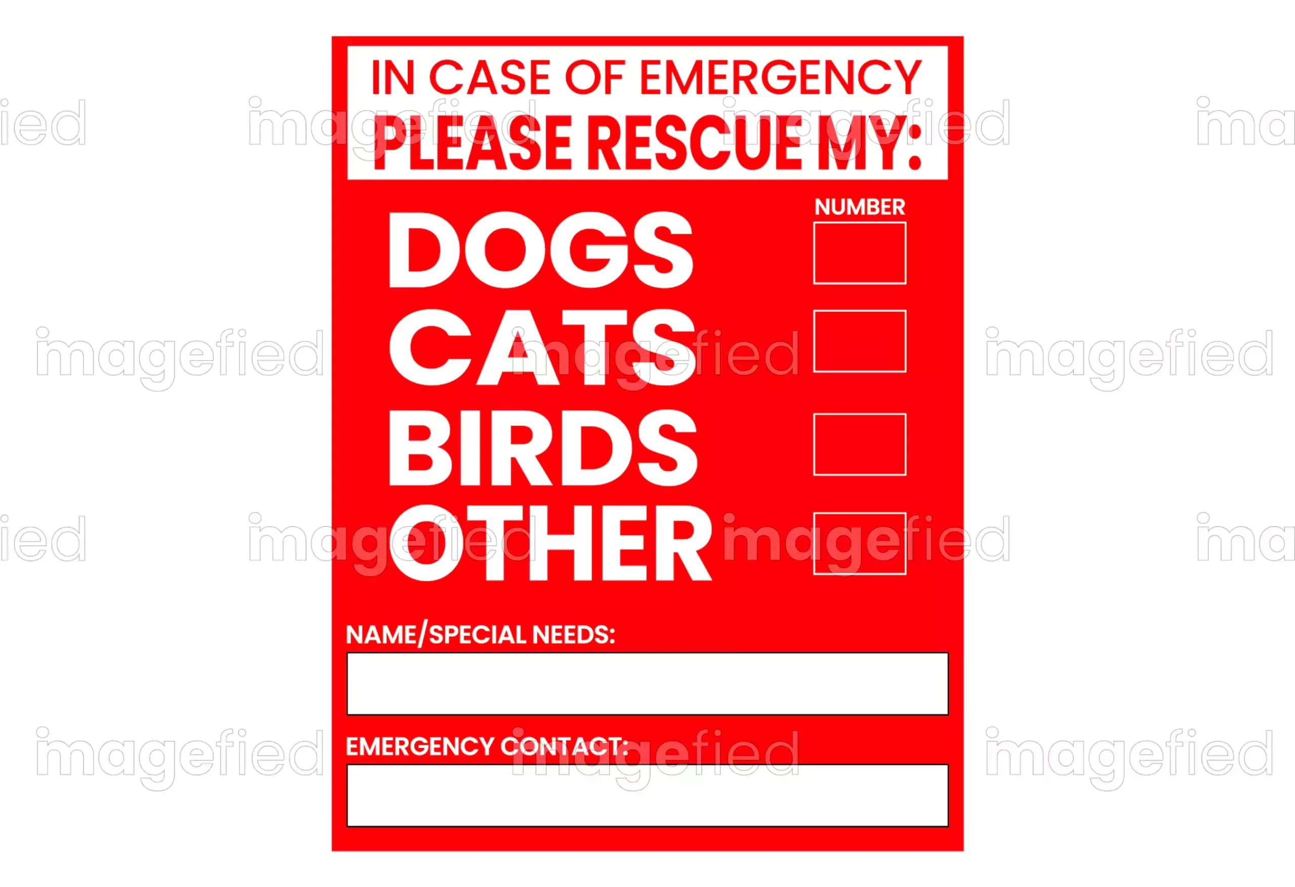 In Case Of Emergency Please Save Our Pets Printable Imagefied