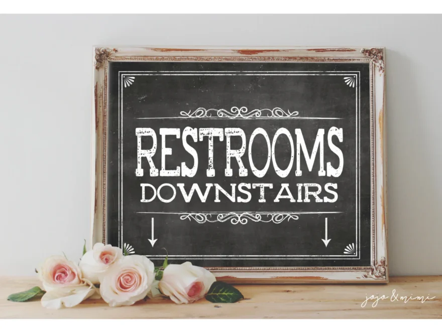 Instant RESTROOMS DOWNSTAIRS Printable Wedding Party OR Event Printable Bathroom Sign Rustic Chalkboard Sign Size Options Etsy