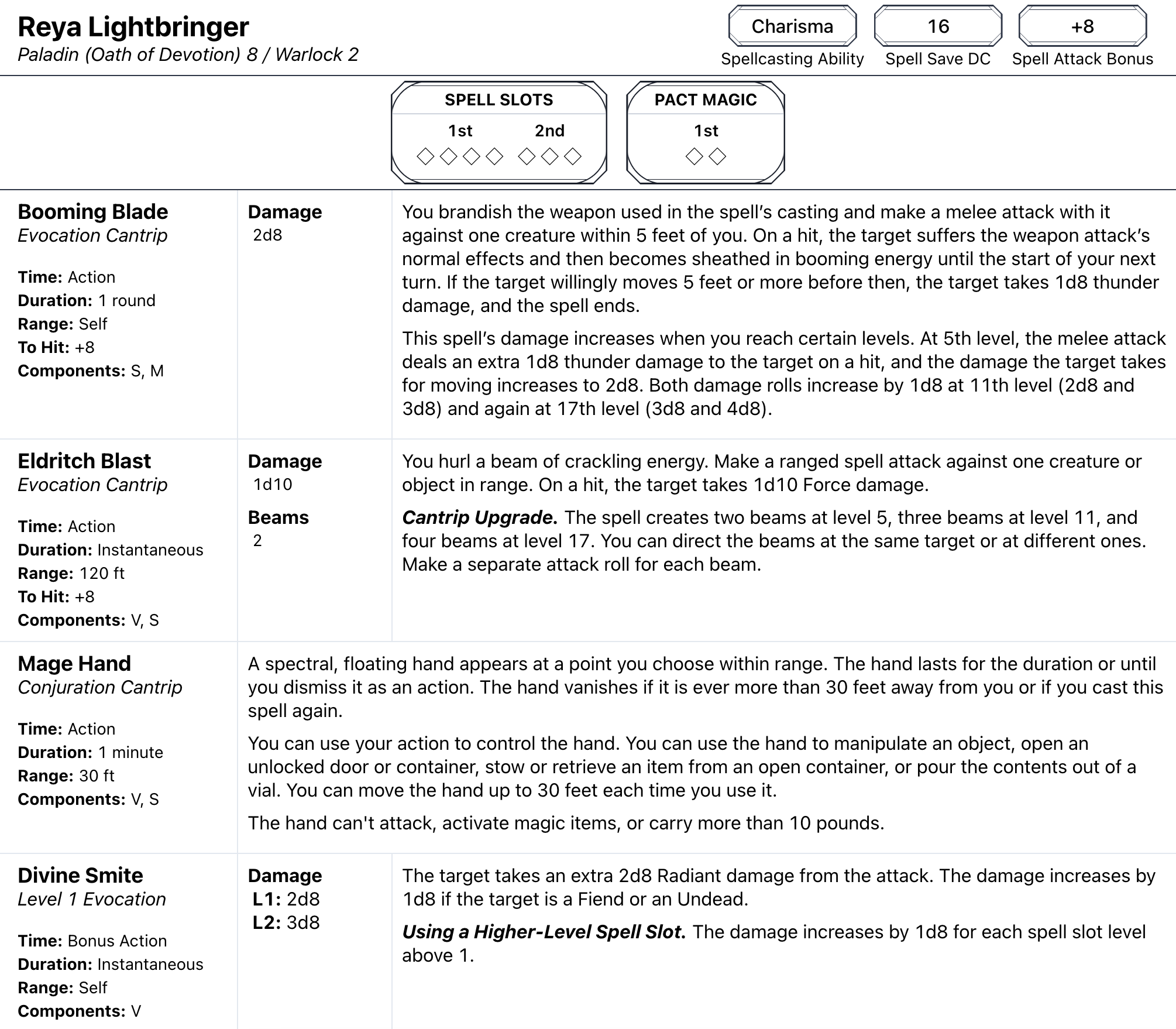 Printable Spell And Feature List 5e Printable Spell And Feature List 5e