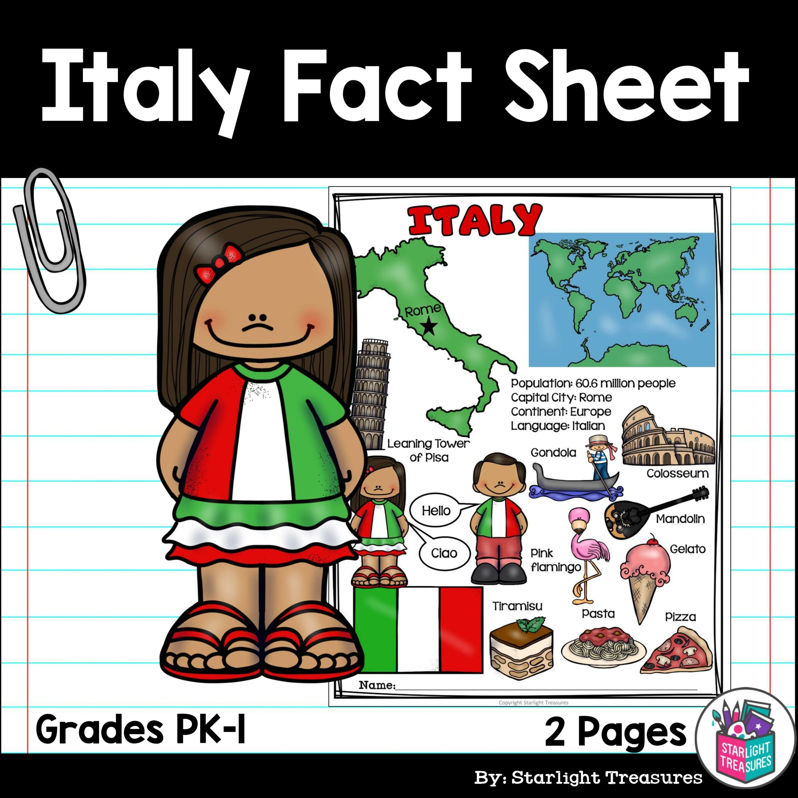 Italy Fact Sheet For Early Readers Made By Teachers