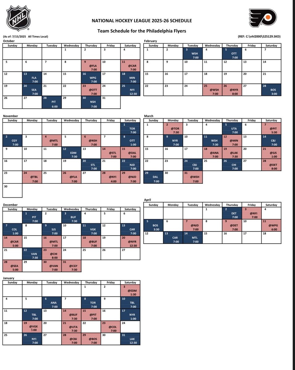 Printable Flyers Schedule 2025-26