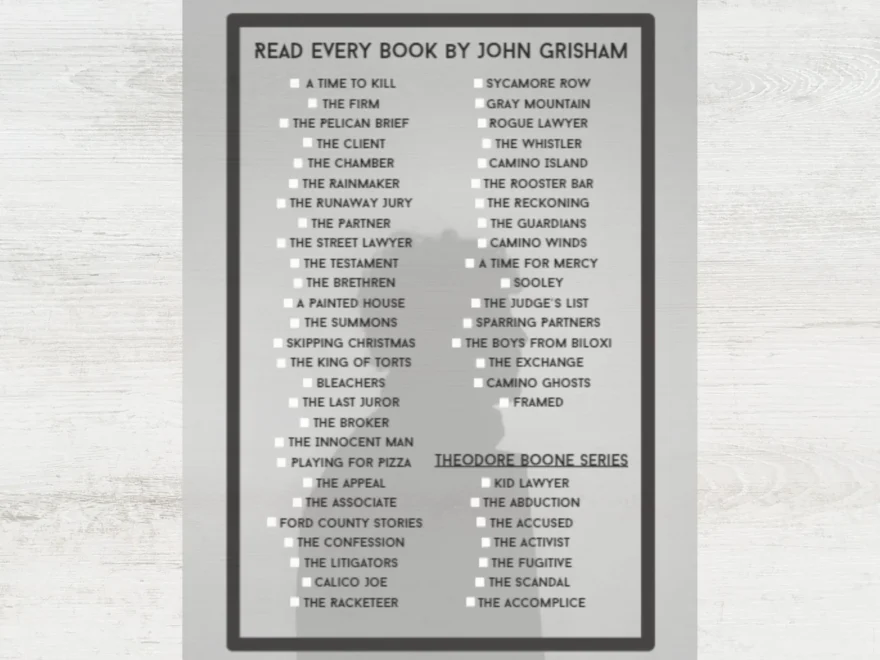 John Grisham Book Checklist John Grisham Booklist John Grisham Checklist John Grisham John Grisham Books Booklist Book Checklist Etsy