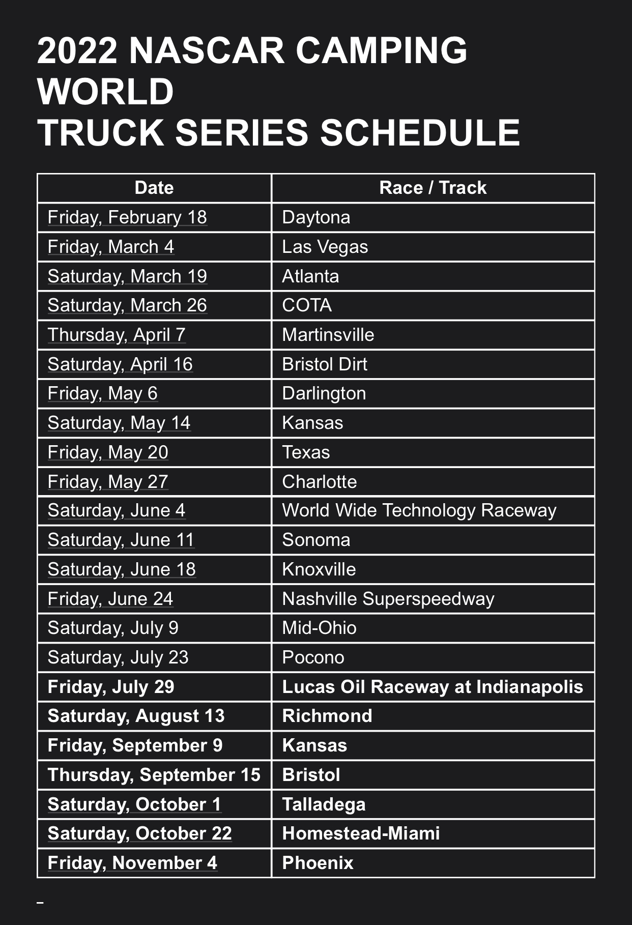 Jordan Bianchi On X Xfinity Series Adds Portland And Drops Mid Ohio Truck Series Adds Sonoma Mid Ohio And IRP Which Is The First Playoff Race CTMP And Watkins Glen Don t Return 