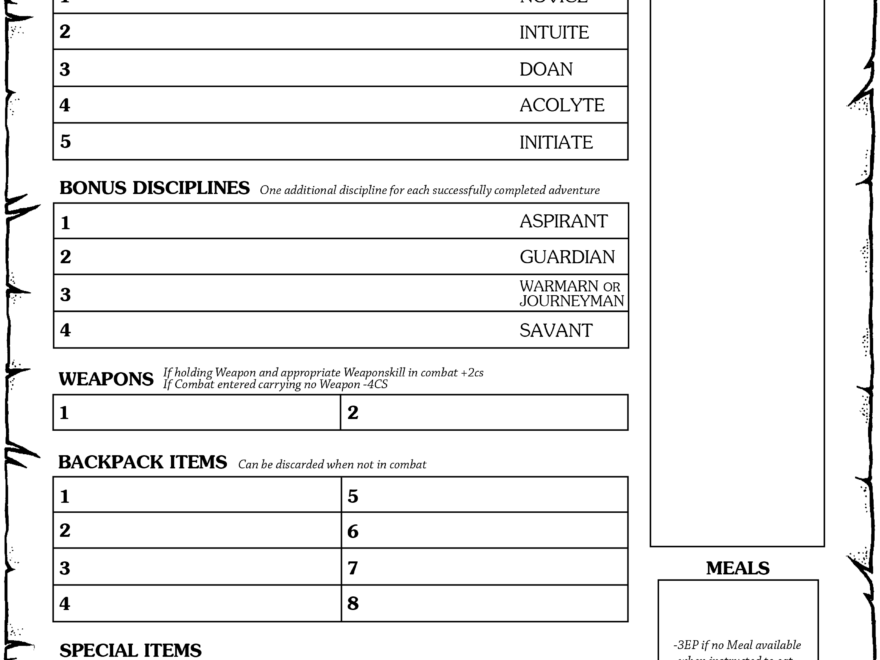 Kai Series Action Chart Magnamund Holmgard Press