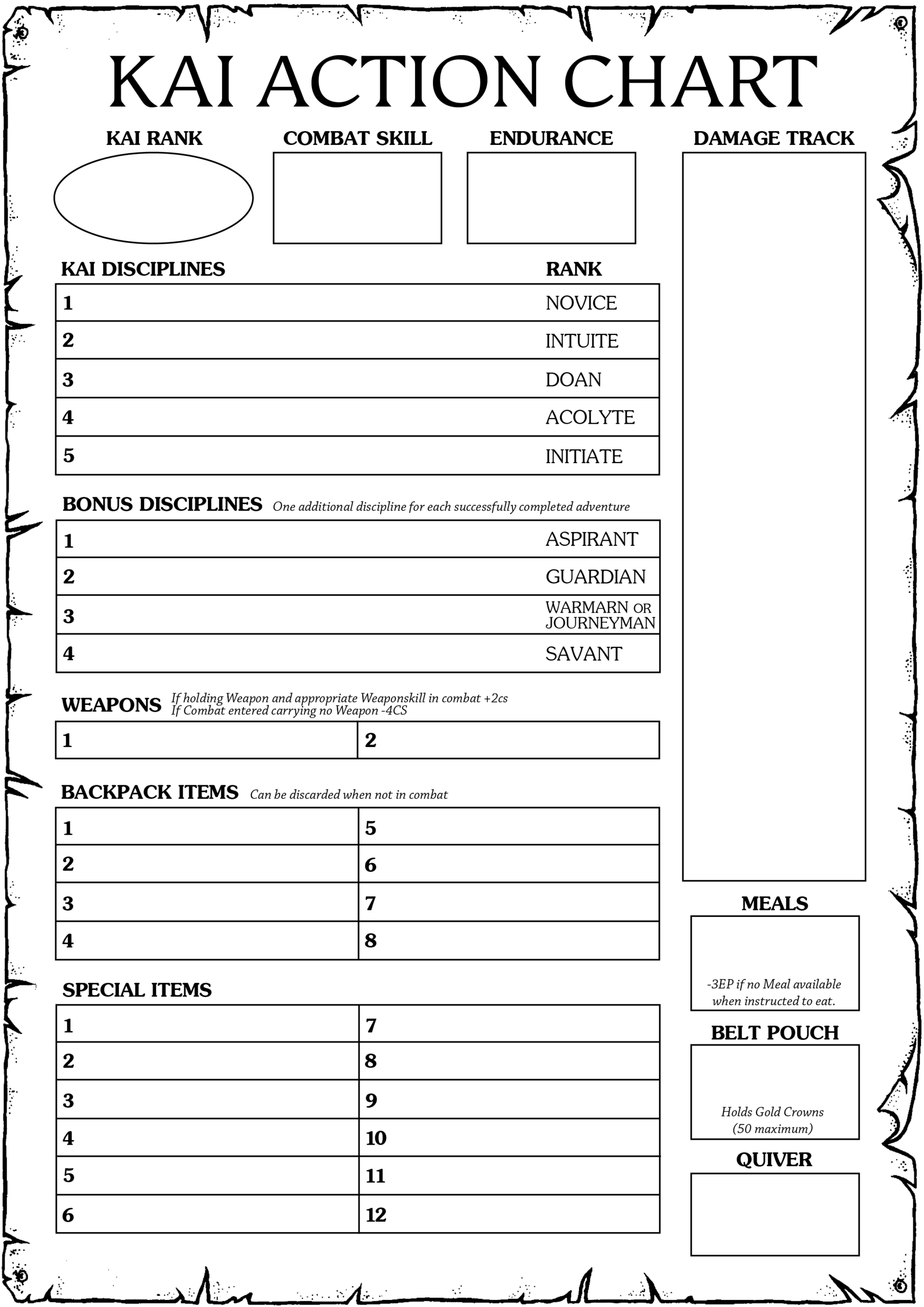 Kai Series Action Chart Magnamund Holmgard Press Kai Series Action Chart Magnamund Holmgard Press