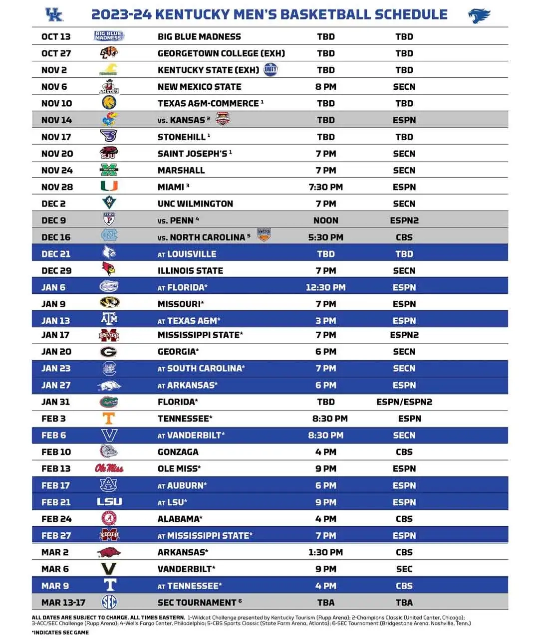 Kentucky Basketball Schedule 2023 2024 KY Supply Co