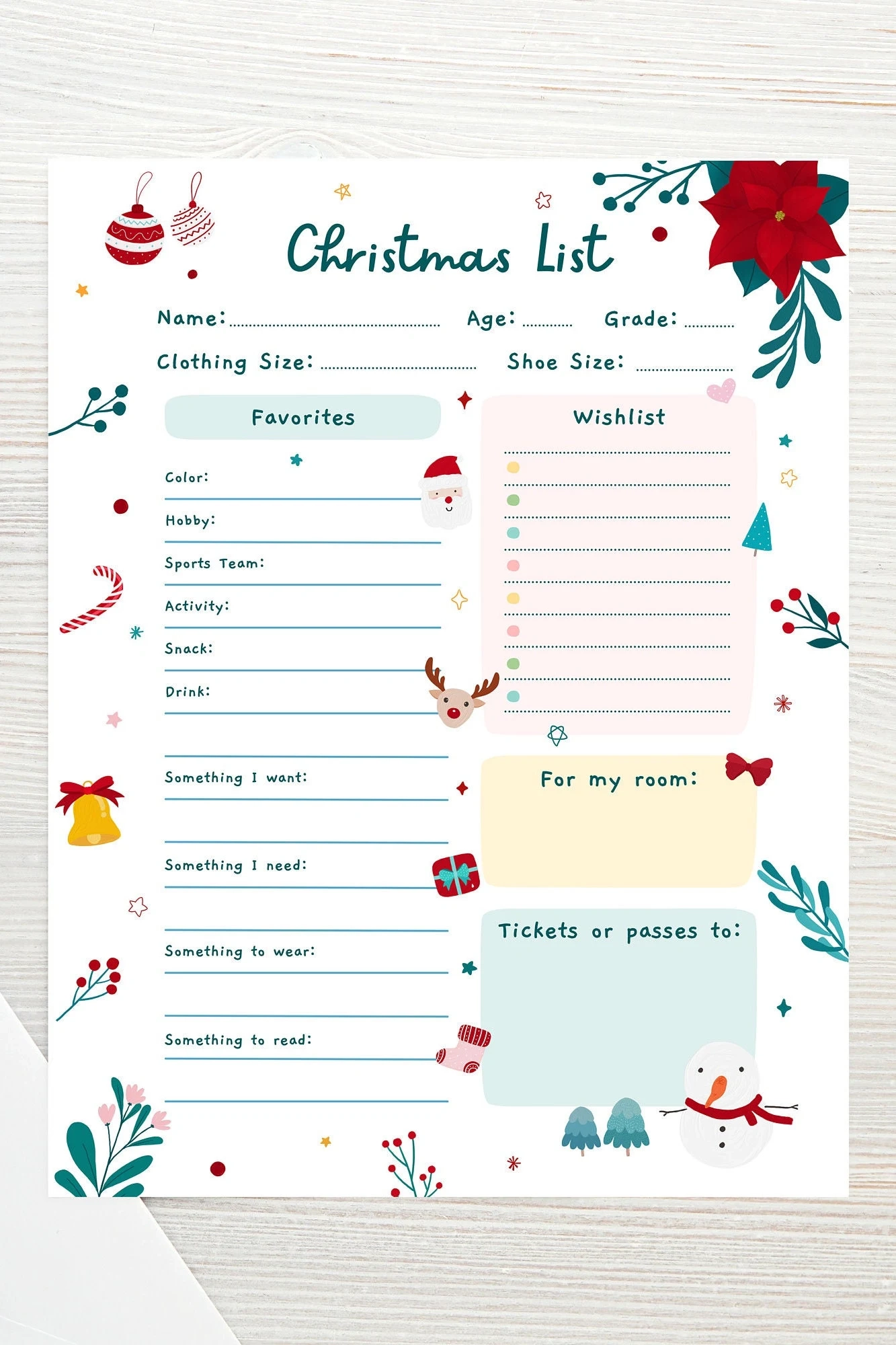 Printable Kids Christmas List