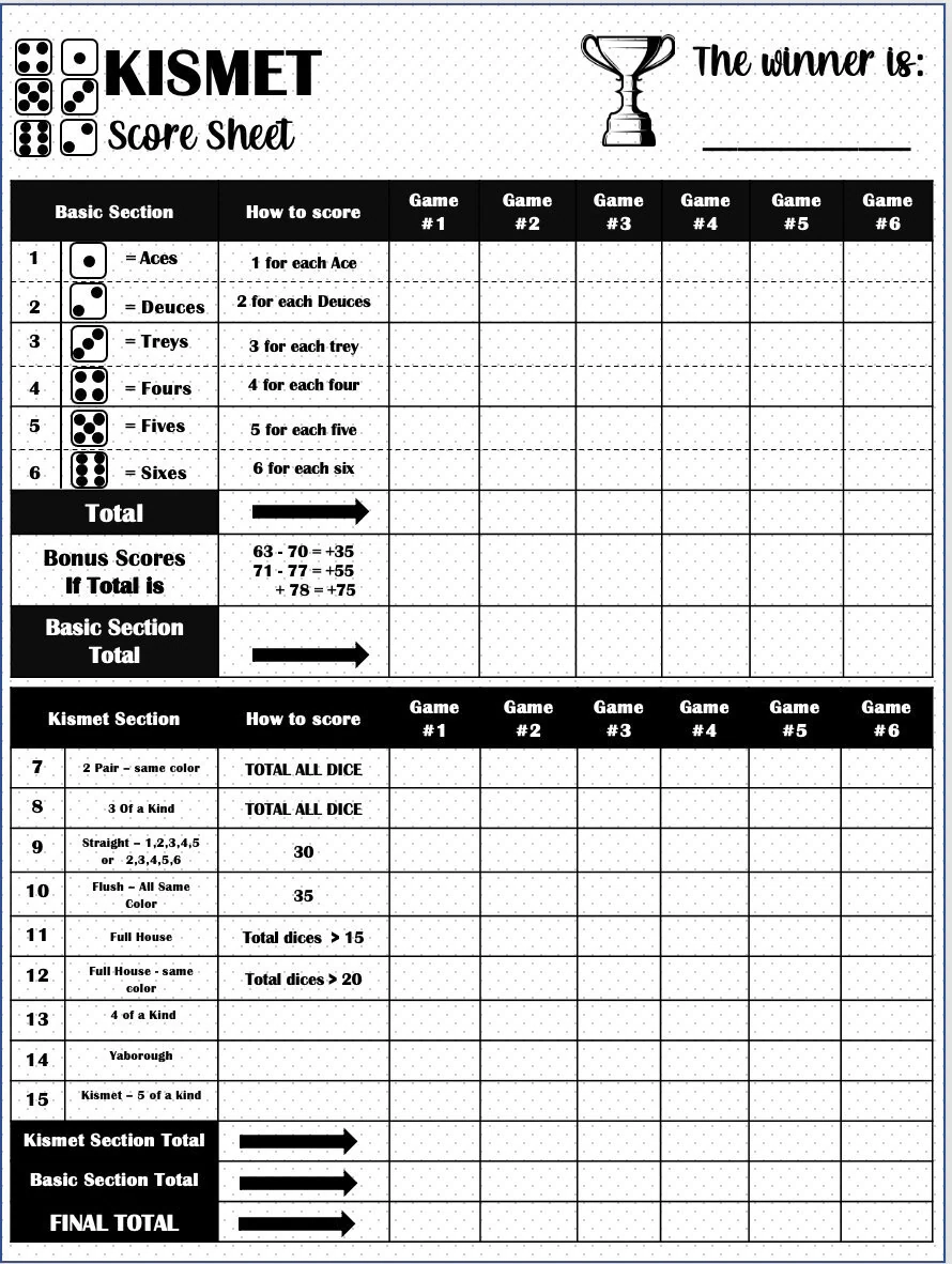 Kismet Score Card Kismet Scoresheet Kismet Score Pads Printable File PDF Download 8 5x11 Etsy Israel