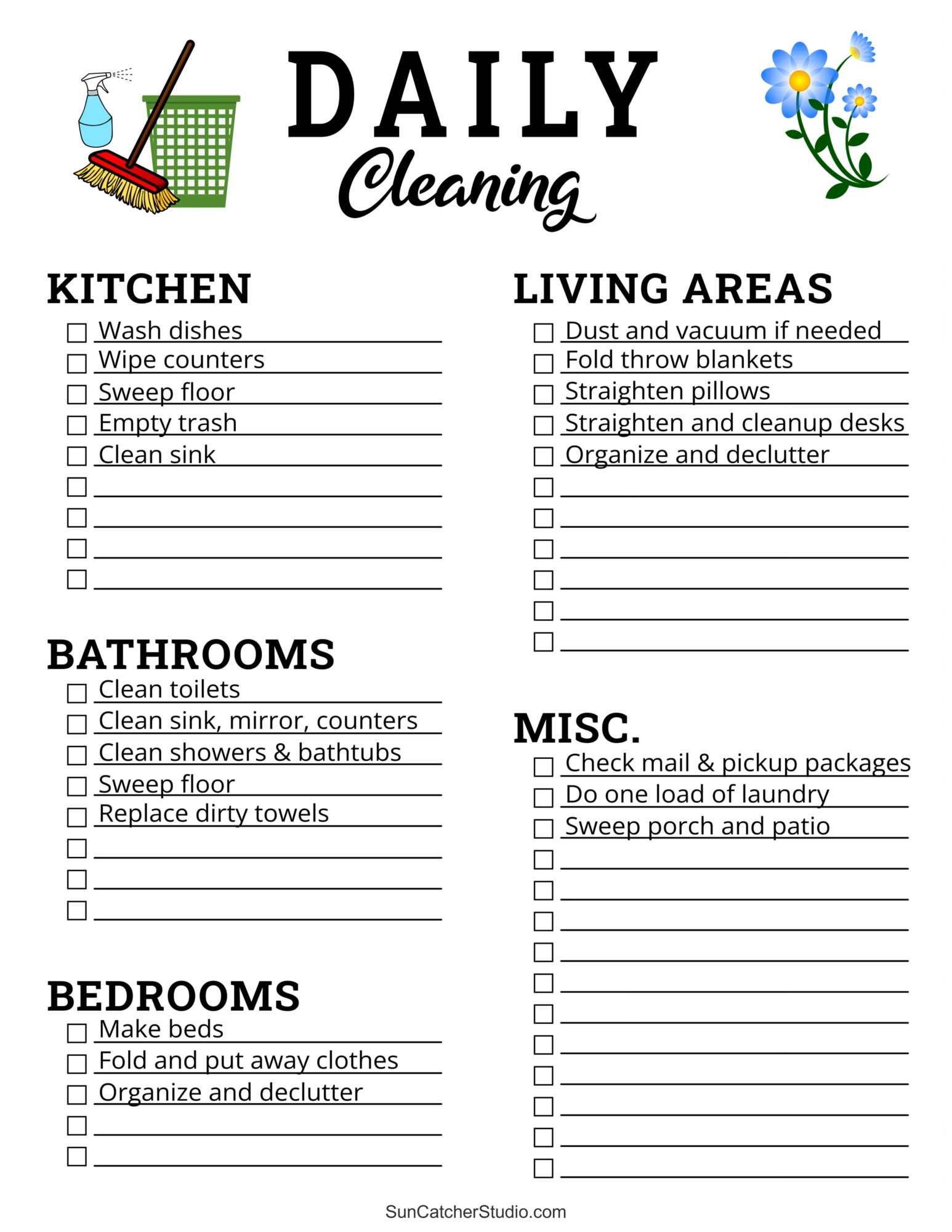 Cleaning Schedule Printable Kitchen Bathroom