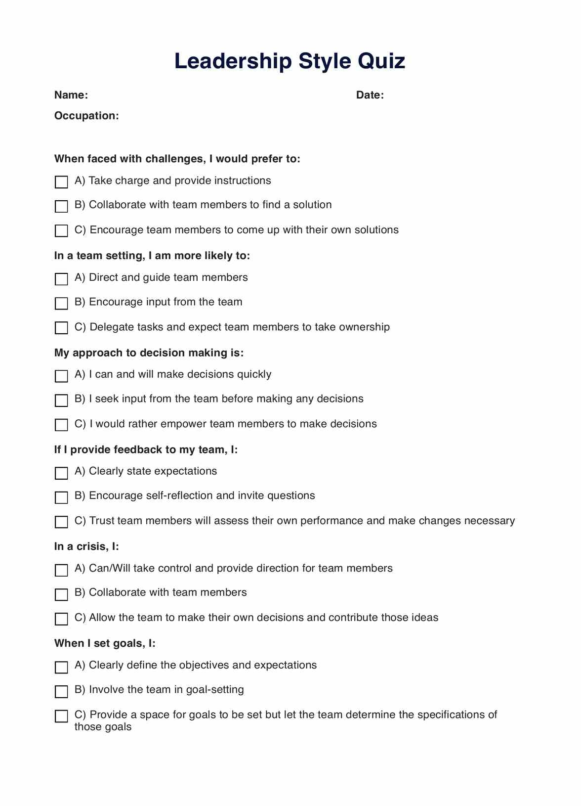 Leadership Style Quiz