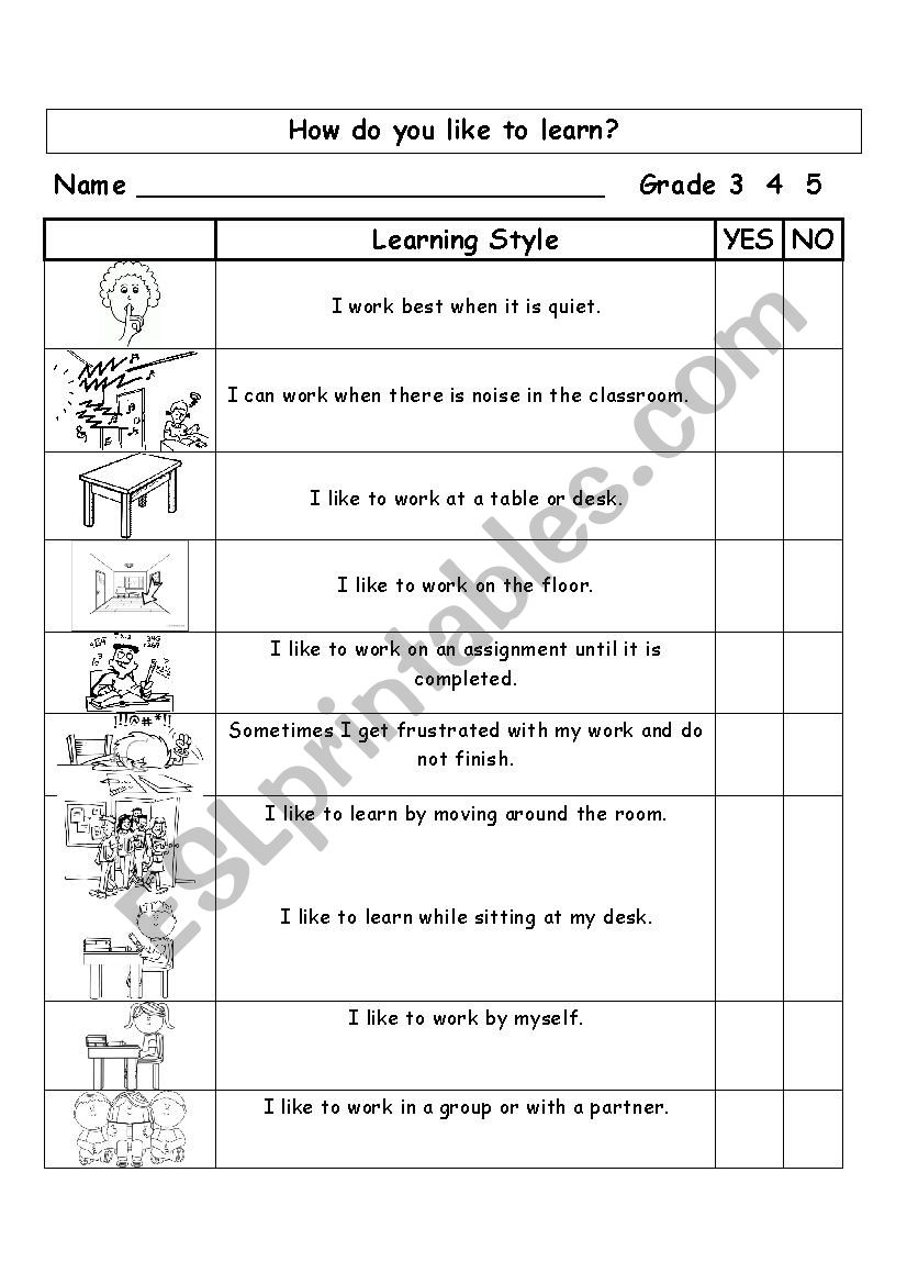 Learning Style Inventory ESL Worksheet By Mmomms Worksheets Library