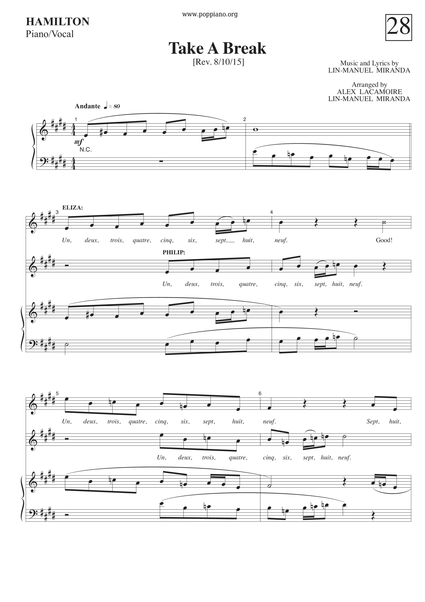  Lin Manuel Miranda Hamilton Take A Break Sheet Music Pdf Free Score Download 