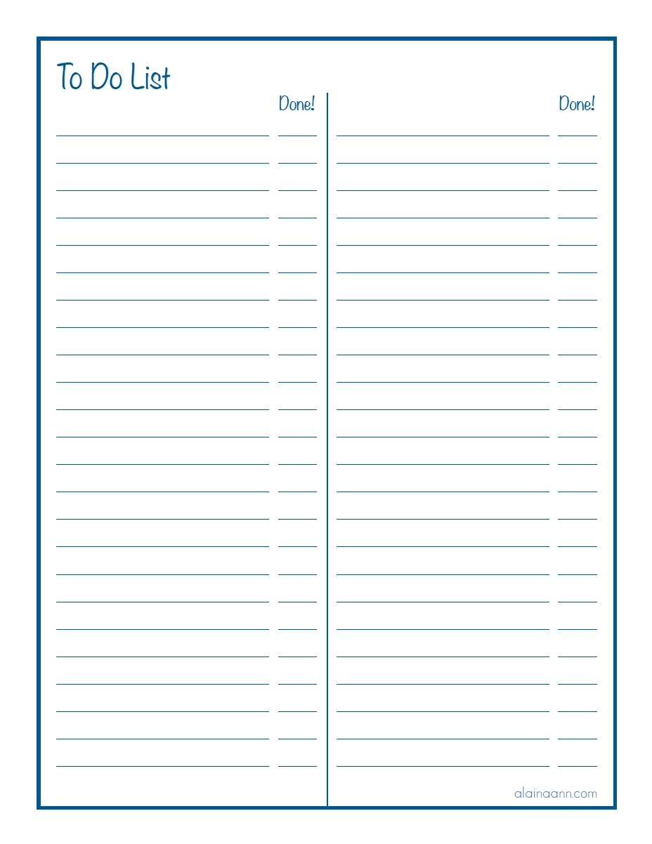 Lined Two Column To Do List Printable Alaina Ann