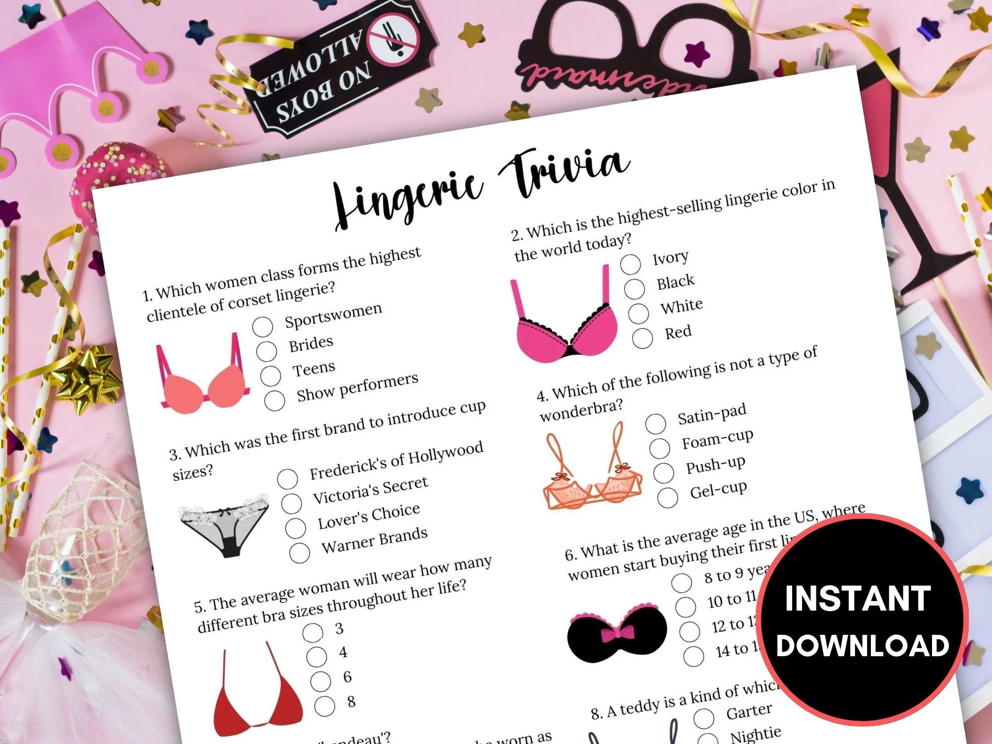 Lingerie Trivia Game Ladies Night Games Lingerie bridal Shower Bachelorette Party Girls Night Games Adult Galentines Day Ice Breaker Etsy