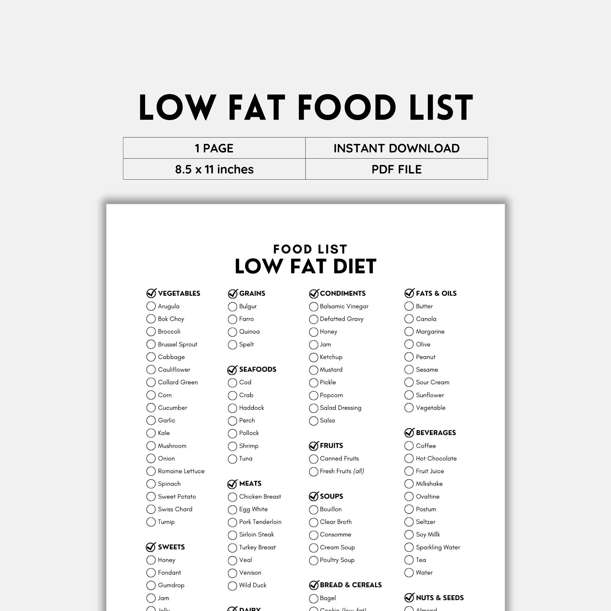 Printable List Of Low-Fat Foods