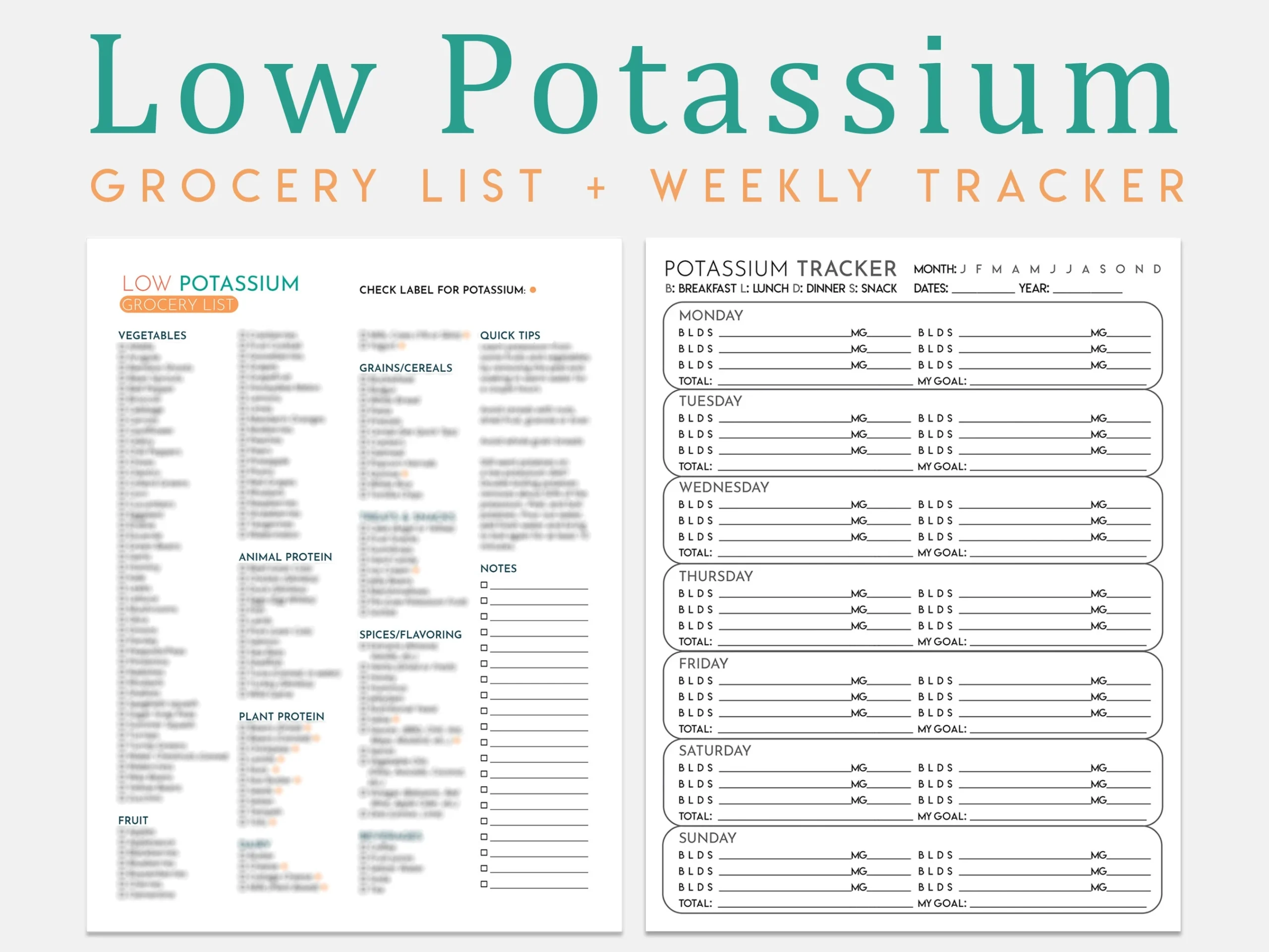 Low Potassium Food List Printable