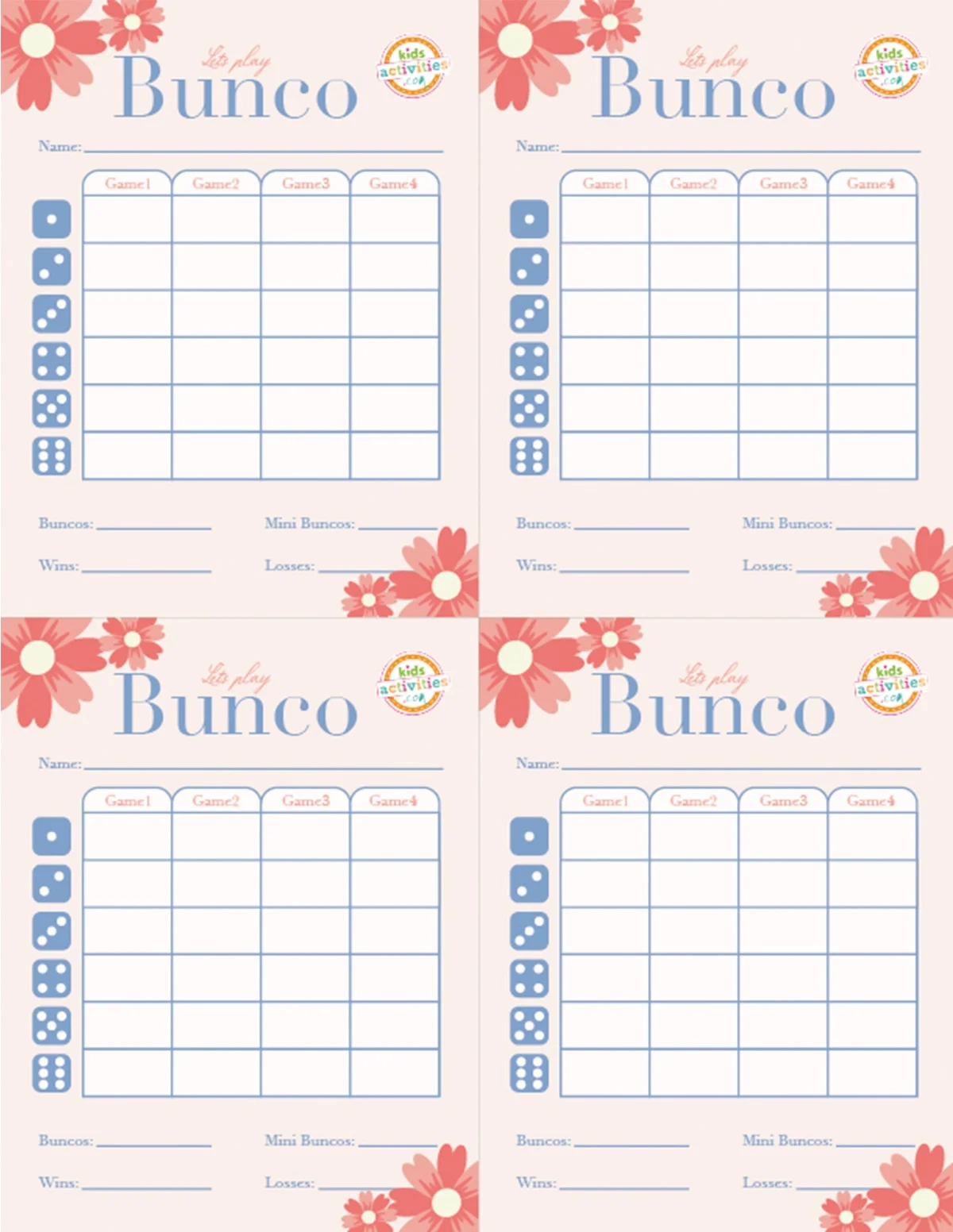 Free Printable Bunco Score Sheet