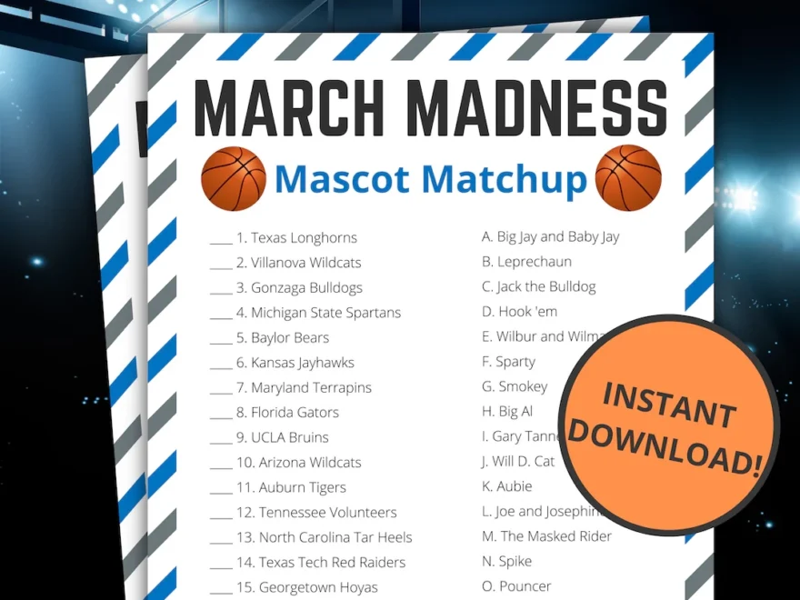 March Madness Mascot Matchup Printable March Madness Game For Kids And Adults NCAA Men s Basketball Championship Instant Download Etsy