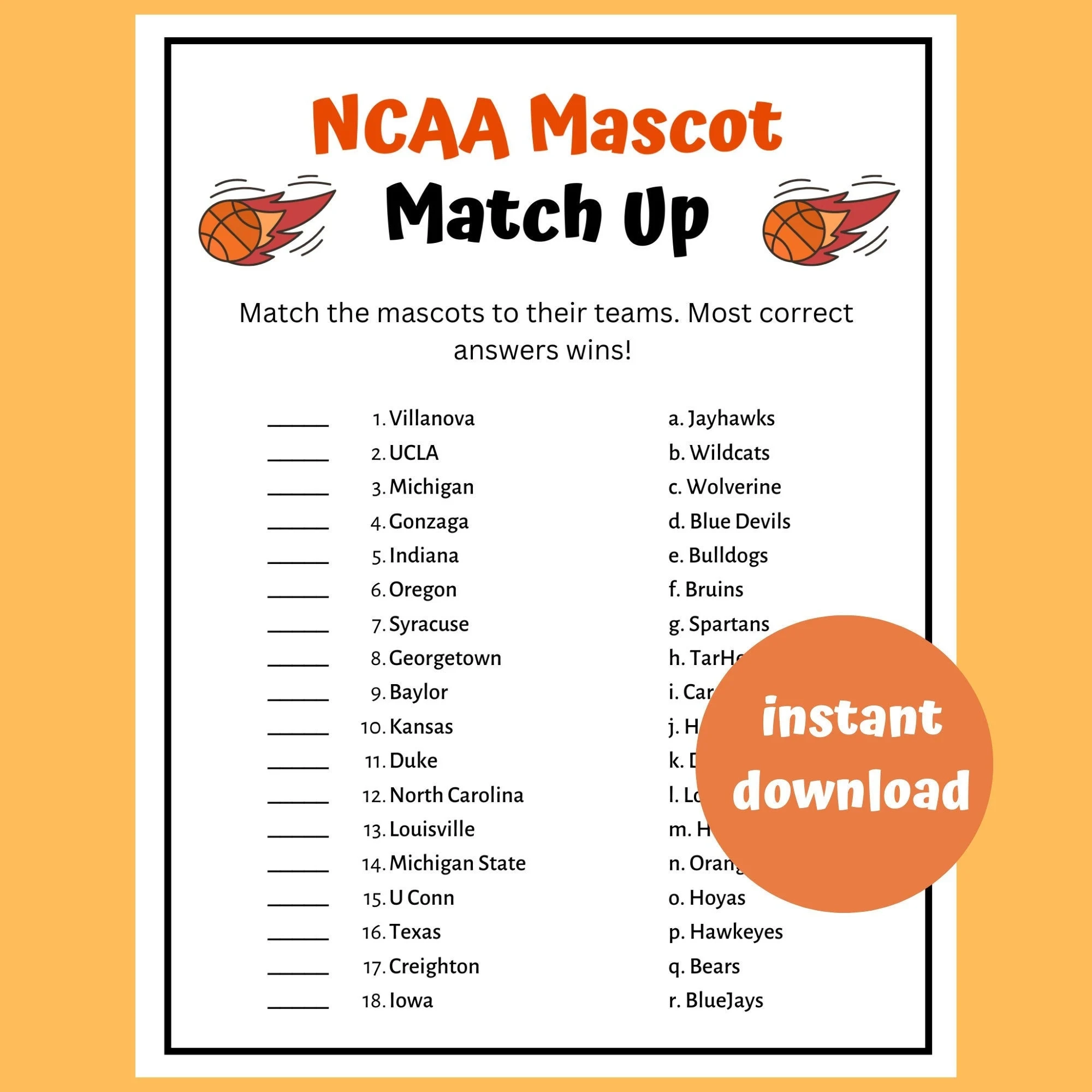 March Madness Printable List Of Mascots March Madness Printable List Of Mascots