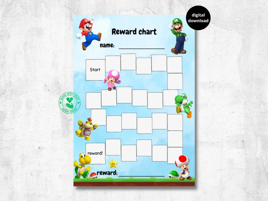 Mario Reward Chart For Kids Mario Luigi Yoshi Toad Toadette Koopa Troopa Printable Download Digital A4 Behaviour Chart Habits Etsy