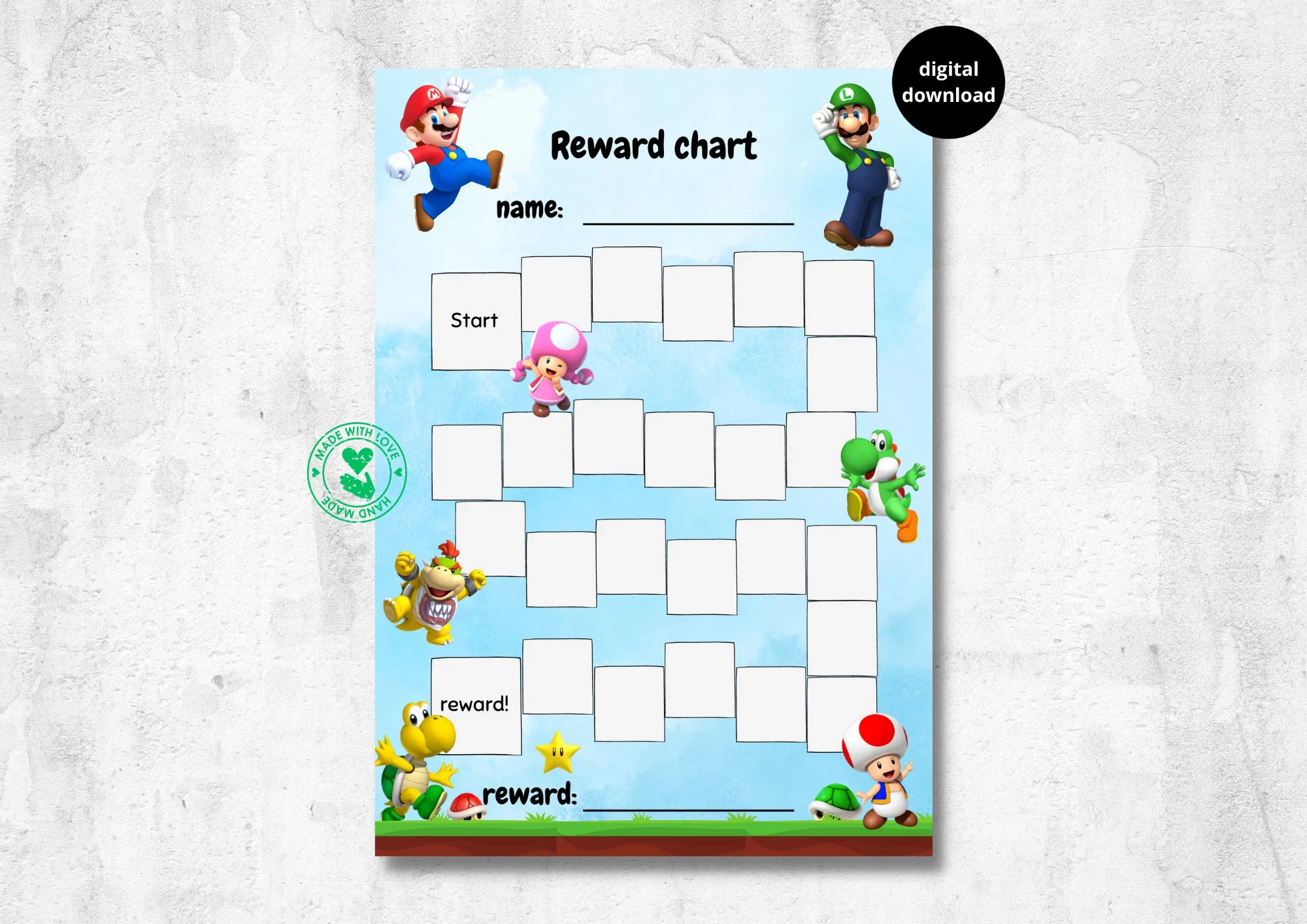 Mario Reward Chart For Kids Mario Luigi Yoshi Toad Toadette Koopa Troopa Printable Download Digital A4 Behaviour Chart Habits Etsy
